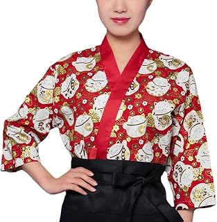 Stylish Uniforms Personalised Chef Jackets Kimono Chef Uniform Sushi Hotel Kitchen Restaurant Catering Work Uniform Chef Shirt for Men and Women (Color : Red Cat, Size : Small)
