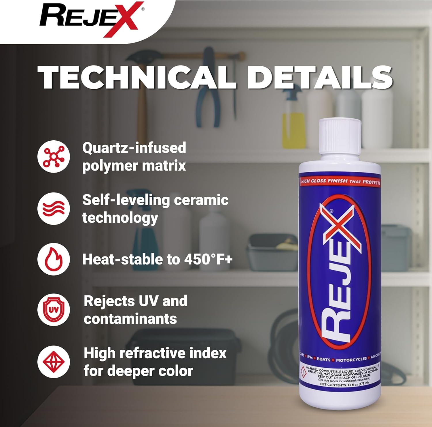 RejeX High Gloss Finish That Protects, Long-Lasting Polymer Coating for Cars, Trucks, Boats, RV, Motorcycles, Aircraft, Glass, Painted Metal, Fiberglass, Acrylic, Gel Coat & Plastic Surface, 128 Fl Oz