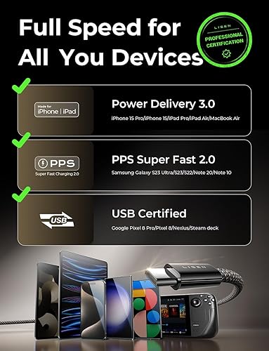 Miniatura 3 de LISEN Para iPhone 16 15 USB C a USB C de carga rápida, 60 W, paquete de 2 cables USB C de 6.6 pies, cable de carga rápida tipo C para iPhone 16 15,