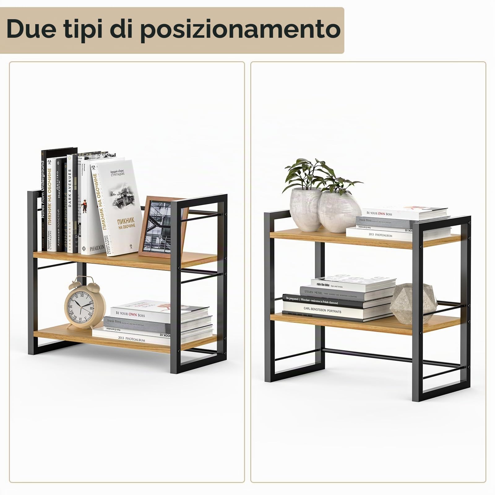 THYGIFTREE Organizzatore per Scrivania con Scaffale in Legno Robusto, Mini Libreria da Scrivania Scaffale Doppio Ripiano con Design Reversibile per Soggiorno, Studio e Ufficio (Nero)