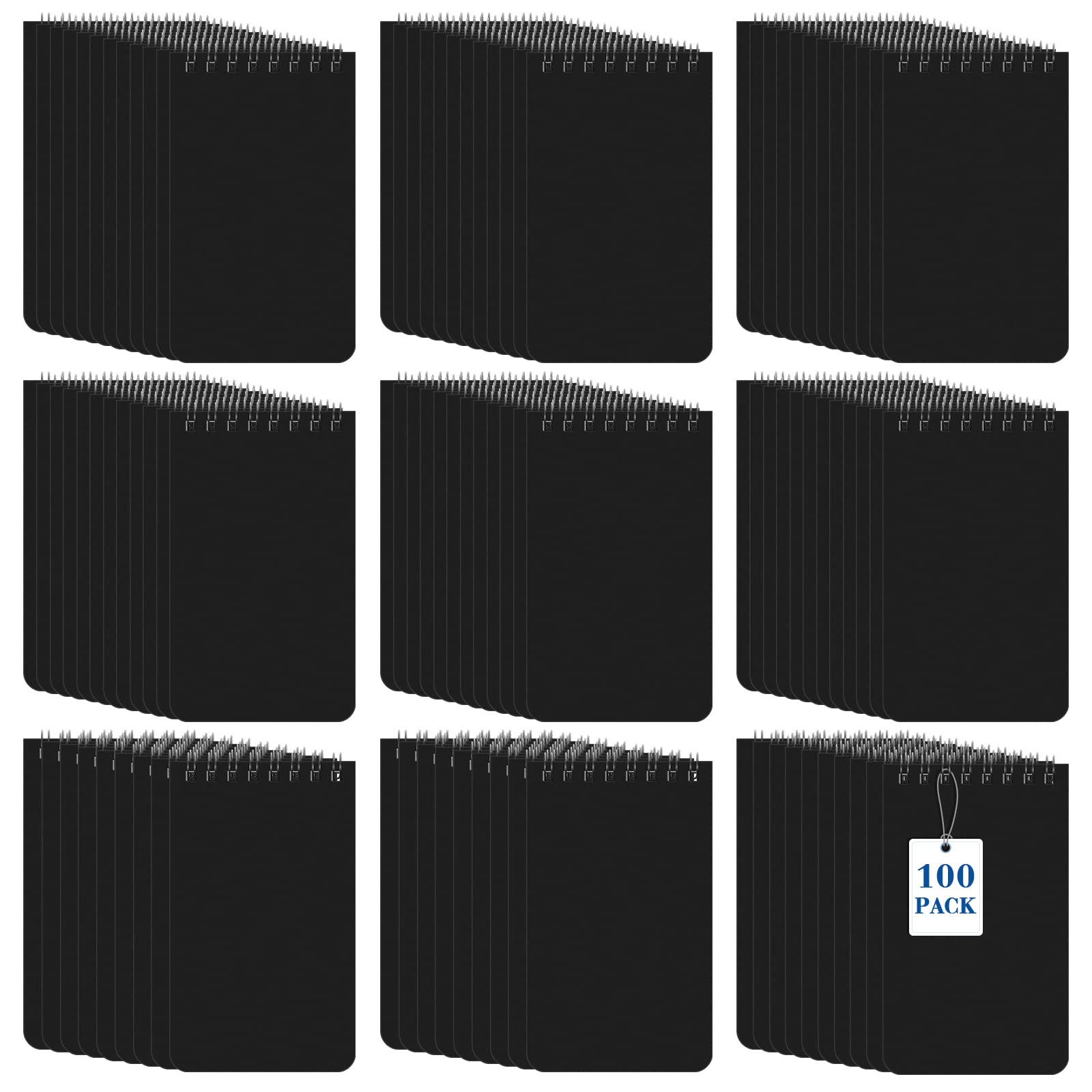 Nuanchu Note Pads 3 x 5'' Spirals Notebook, 60 Sheets Mini Spiral Notepad Top Bound Notebook Memo Pads for Home Office School (Black,100 Pcs)