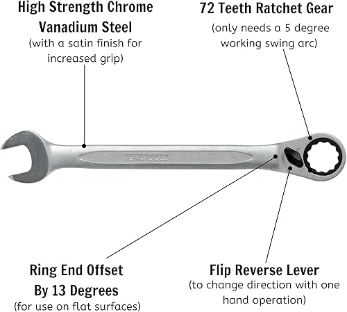 Miniatura 4 de Teng Tools Llave métrica combinada de trinquete inversa con 72 dientes de 0.433 in - 600511R