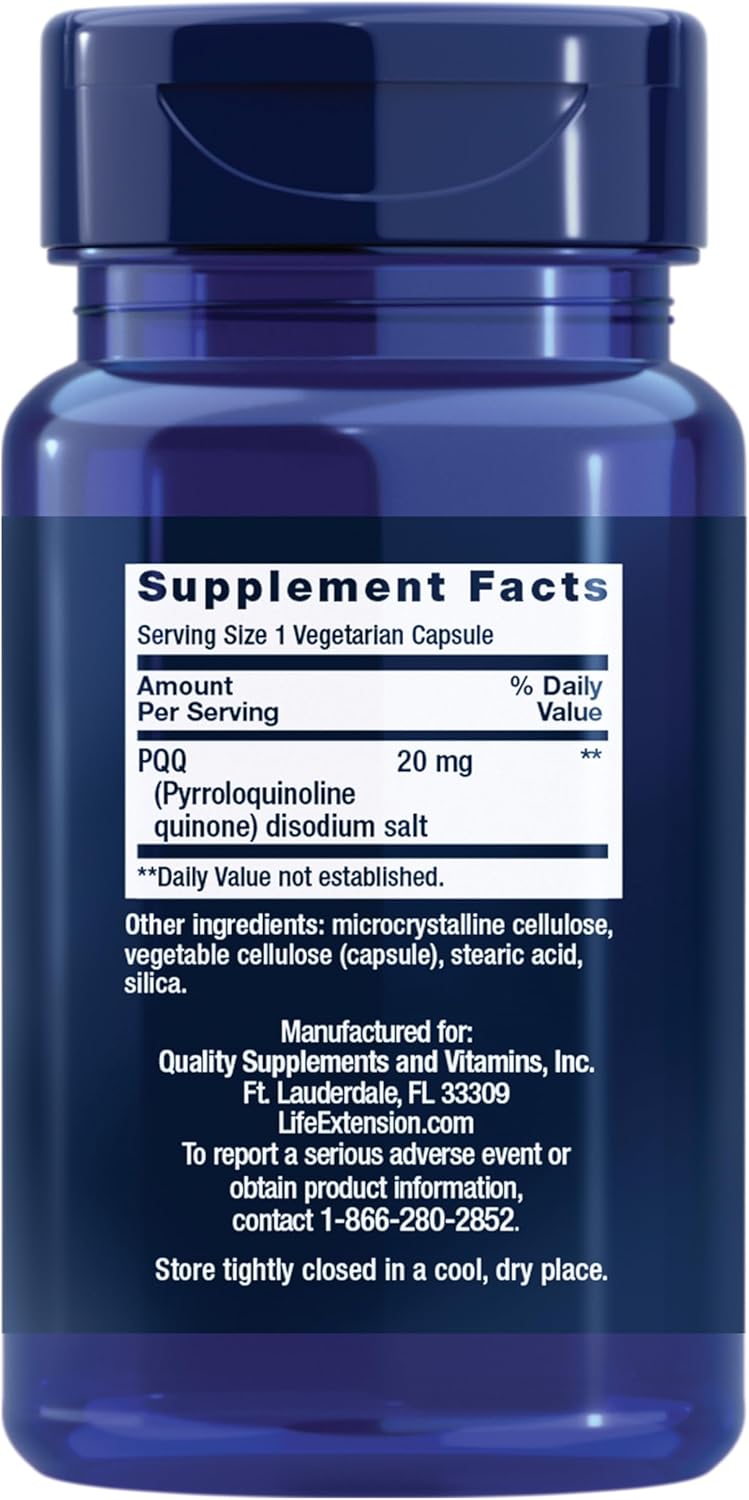 Life Extension PQQ, pyrroloquinoline Quinone, 20 mg, Promotes The Growth of New Mitochondria, Gluten-Free, Non-GMO, Vegetarian, 1 Daily, 30 Capsules - Image 2