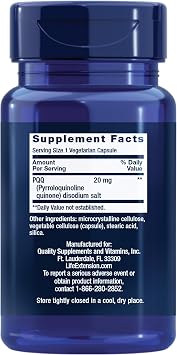 Life Extension PQQ, pyrroloquinoline Quinone, 20 mg, Promotes The Growth of New Mitochondria, Gluten-Free, Non-GMO, Vegetarian, 1 Daily, 30 Capsules