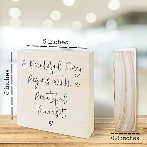 Miniatura 2 de Letrero motivacional de madera, con texto en inglés A Beautiful Day Begin With A Beautiful Mindset, decoración de mesa de escritorio, regalos para