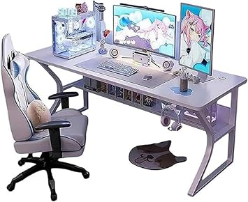 Gaming Desk, Corner Desk, Office Desk, Computer Desk, C Desk, Work Desk, Carbon Fiber Top Plate, Home Commuting, Easy Assembly, PC, Office Desk, White, Stylish, Living Alone, Headphone Hook