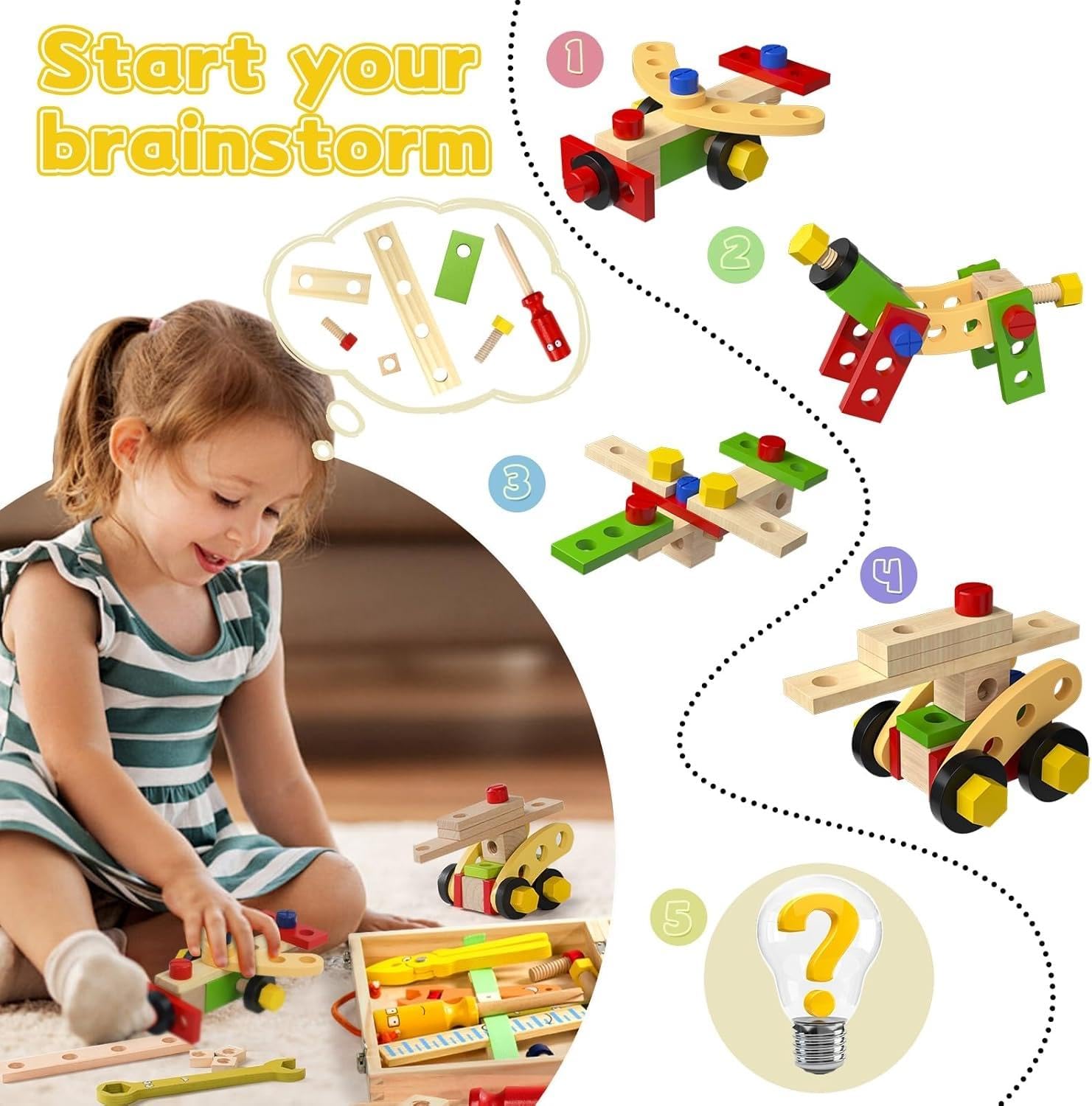 TONZE Boîte à Outils Enfant 50 Pièces – Perceuse Jouet, Ceinture, Lunettes – Dès 3 Ans – Bricolage