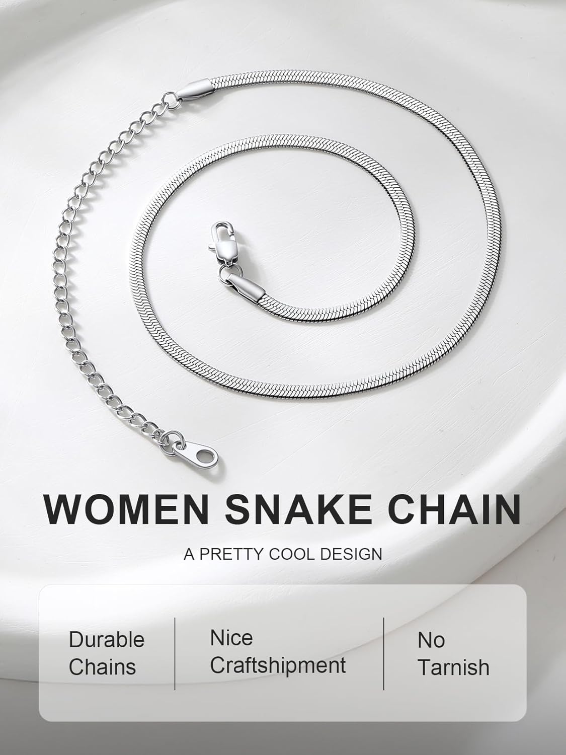 ChainsPro Herringbone Necklace for Women Dainty Flat Snake Chain Layered Choker Necklace Simple Jewelry, Stainless Steel/Gold Plated/Rose Gold Plated/Black, 3/5mm, 12"/15"/18"(Send Gift Box) - Image 2