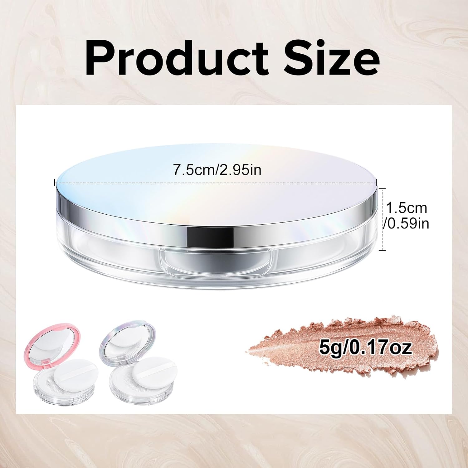 2-Pack Refillable Loose Powder Container with Puff & Mirror - 0.17 oz image 2
