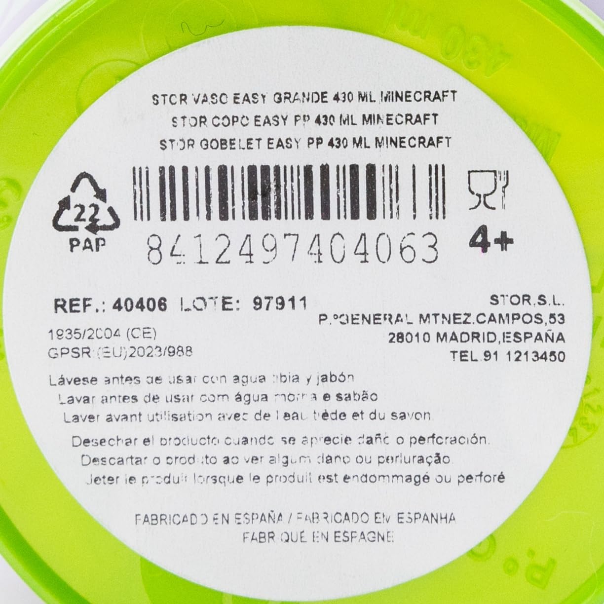 Reusable Children's Cup Made of BPA-Free Plastic, 430 ml, Minecraft, Green