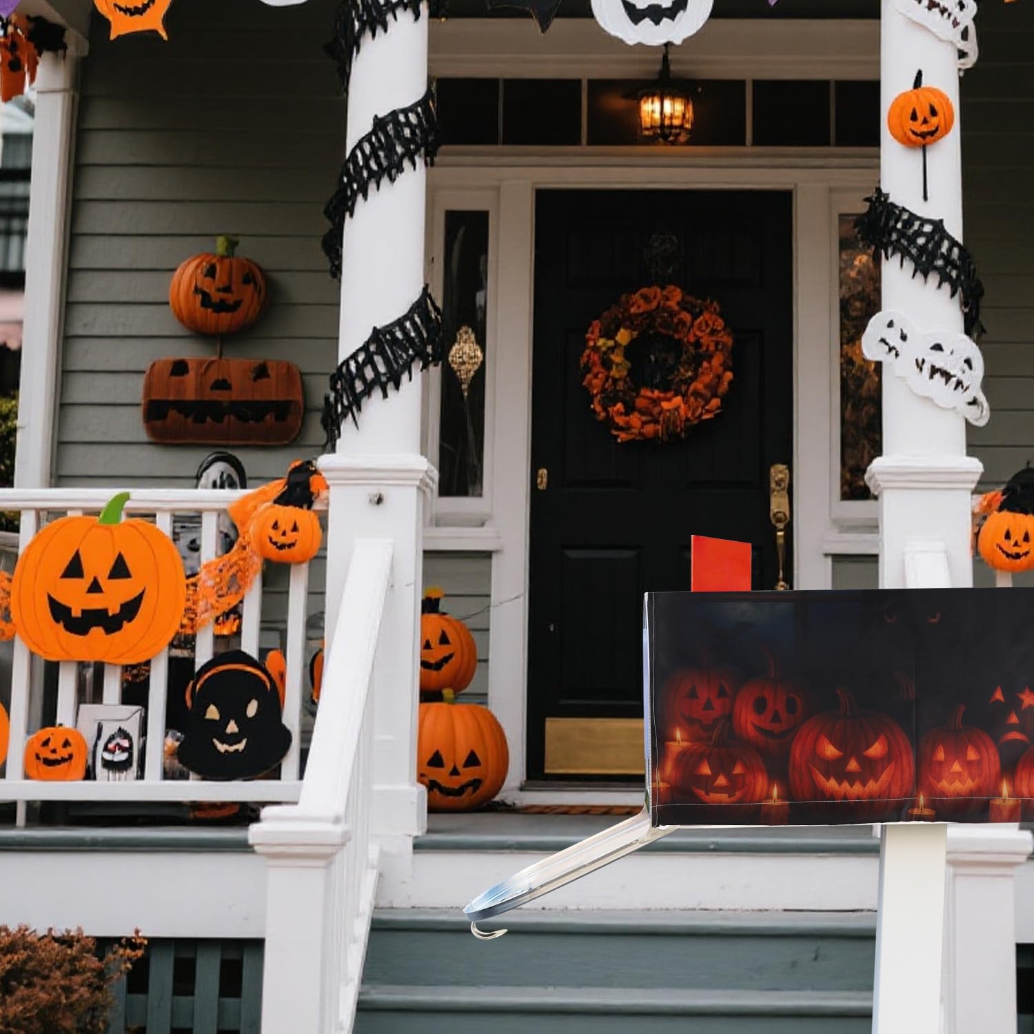 Halloween Magnetic Mailbox Cover, 20.9x18 Inch Black Cat Pumpkin Mailbox Cover Magnet Spooky Fall Post Box Wraps Standard Size for Outdoor Garden Yard Decoration Decor (Black Cat)