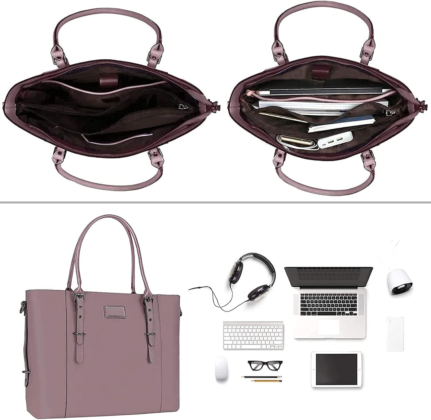 MOSISO Laptop Bag for Women, 17.3 inch PU Leather Shoulder Laptop Tote Bag image 3