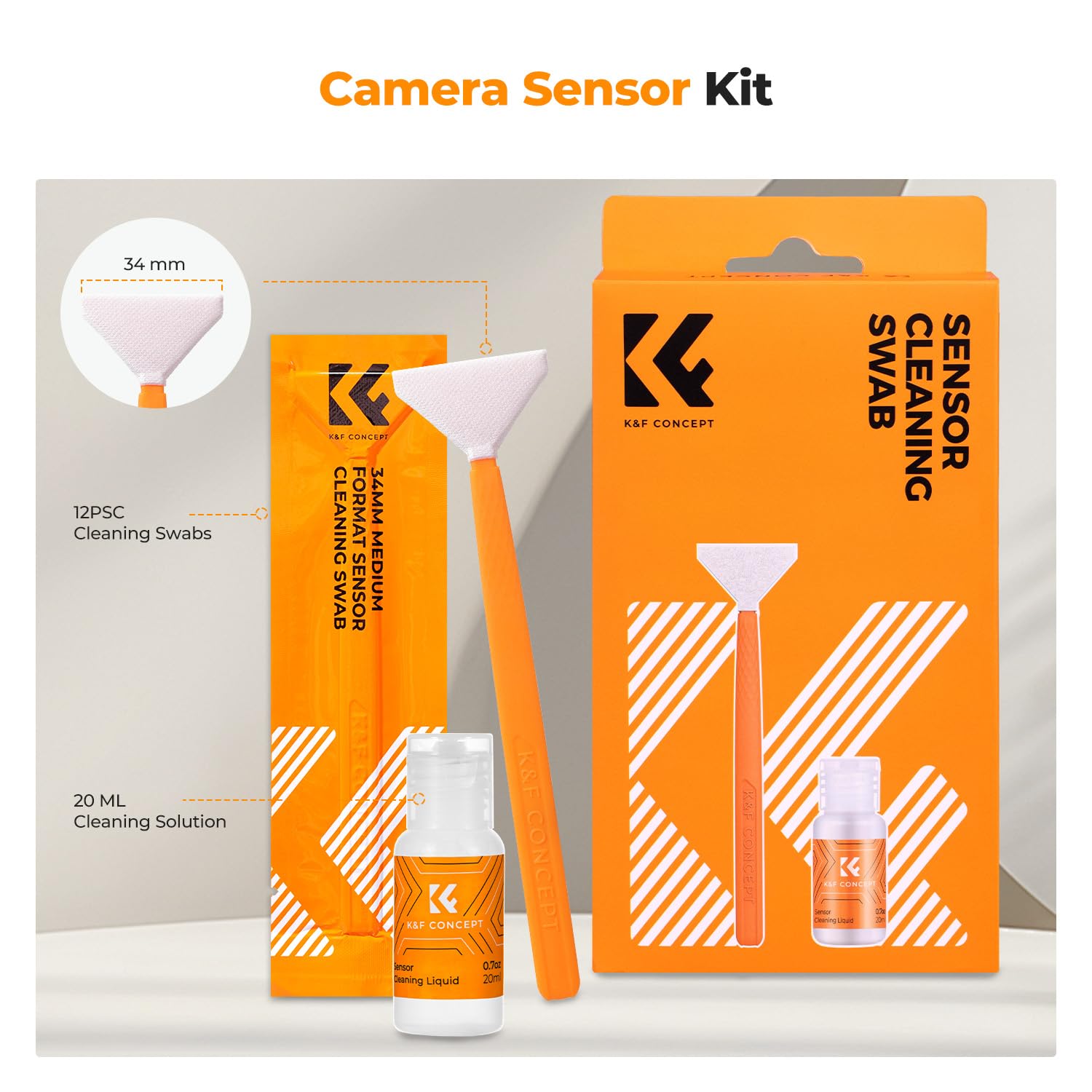 K&F CONCEPT Pulizia Macchina Fotografica Sensore Medium Format 12PCS+20ml