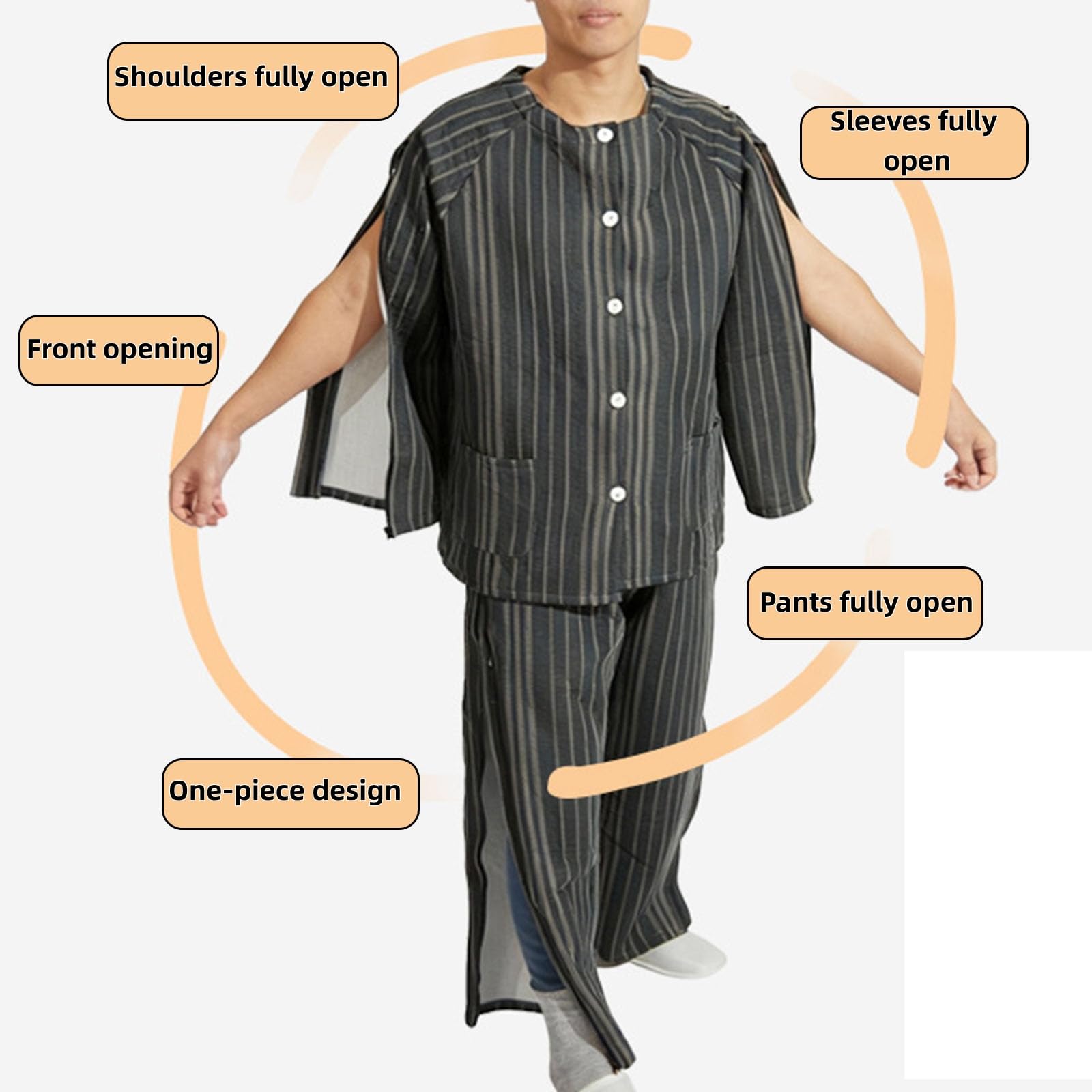 Batas para Pacientes, Pijamas con Abertura Lateral Fáciles De Poner Y Quitar para Pacientes Postoperatorios, Ropa Cómoda para Estar En Casa Y Dormirsuits,2XL