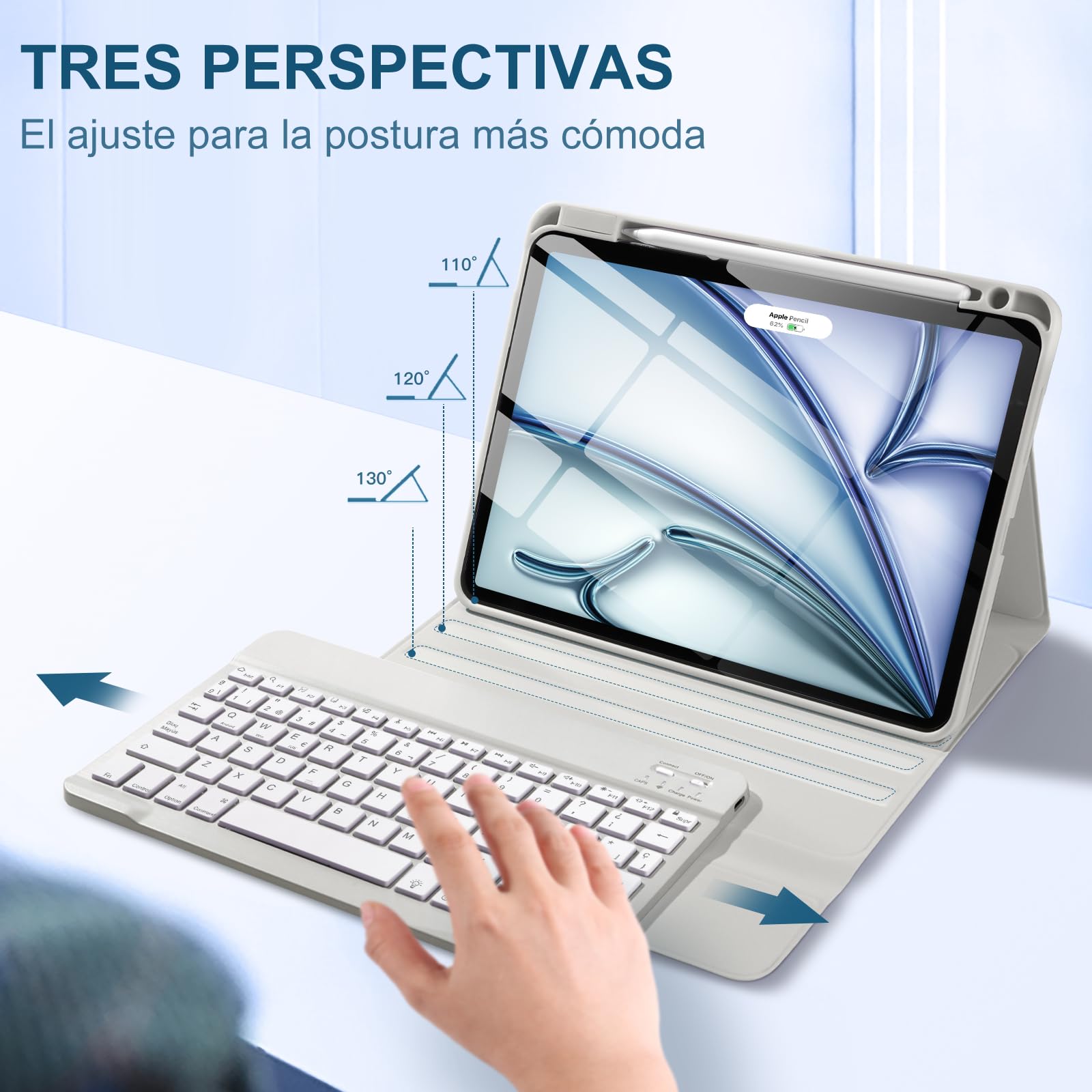 Vobafe Funda Teclado para iPad Air 11 Pulgadas M4 M3 M2 (2026/2025/2024), Teclado para iPad Air 5 4 Generación 2022/2020, QWERTY Español Ñ, Retroiluminación Magnético Bluetooth Keyboard, GrisClaro