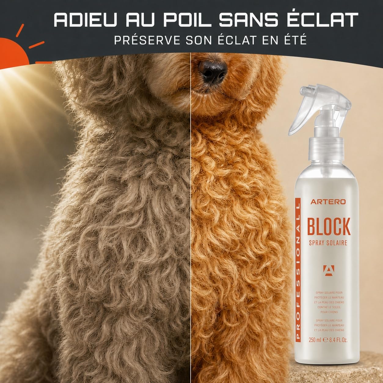 ARTERO Block. Crème Solaire pour Animaux de Compagnie. Protège Le Pelage des Effets des Rayons UV et infrarouges.