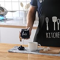 Vista 8 de ONTUBE Tazón de sal de cerámica con tapa y cuchara 12oz blanco (azul marino)