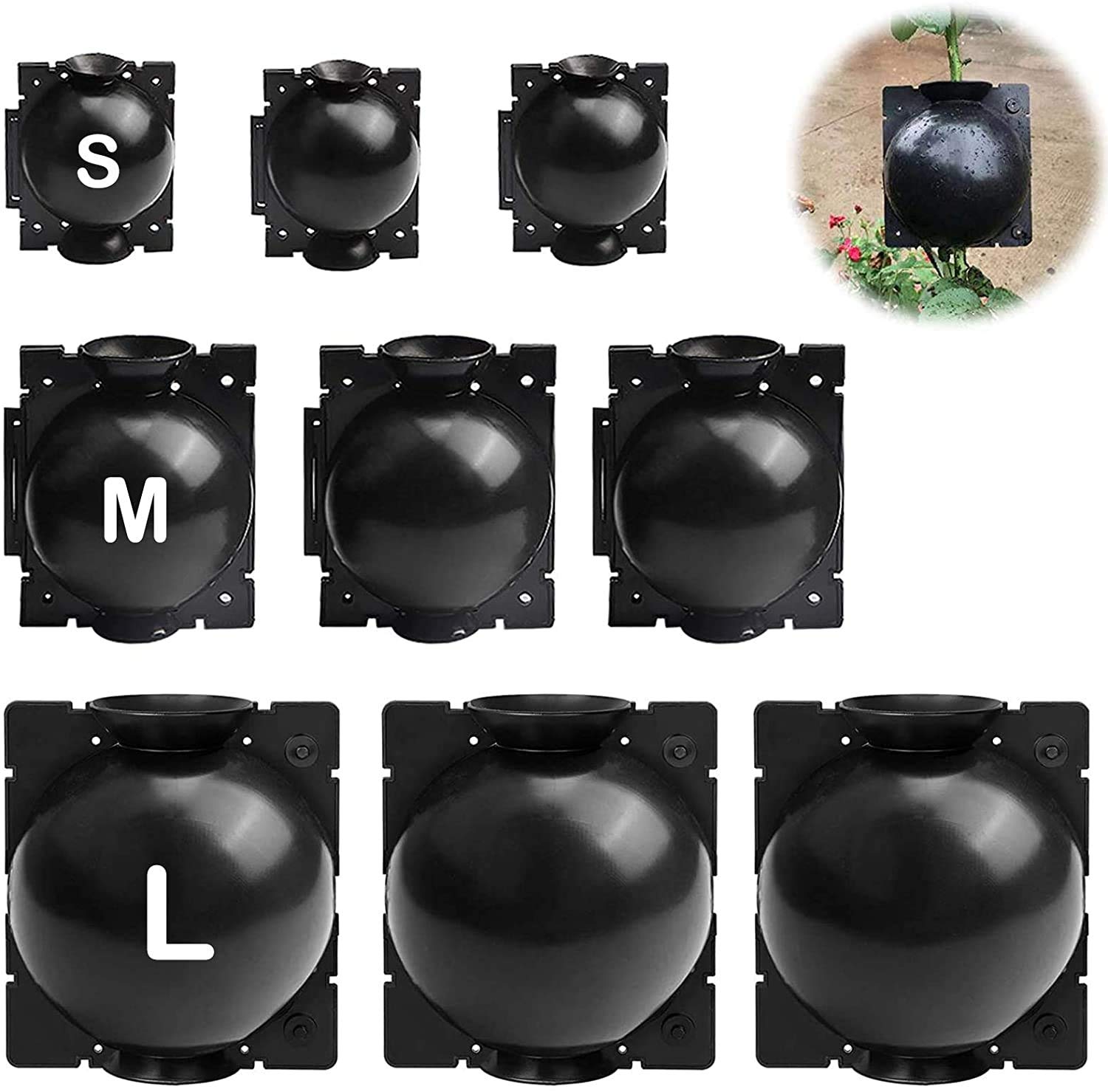 HYLANHYLAN 9PCS Plant Rooting Device, High-Pressure Propagation Ball Rooter Box for Garden, Reusable Box Grafting Botany Root Controller for Indoor Outdoor Plants Asexual Reproduction (L+M+S, Black)