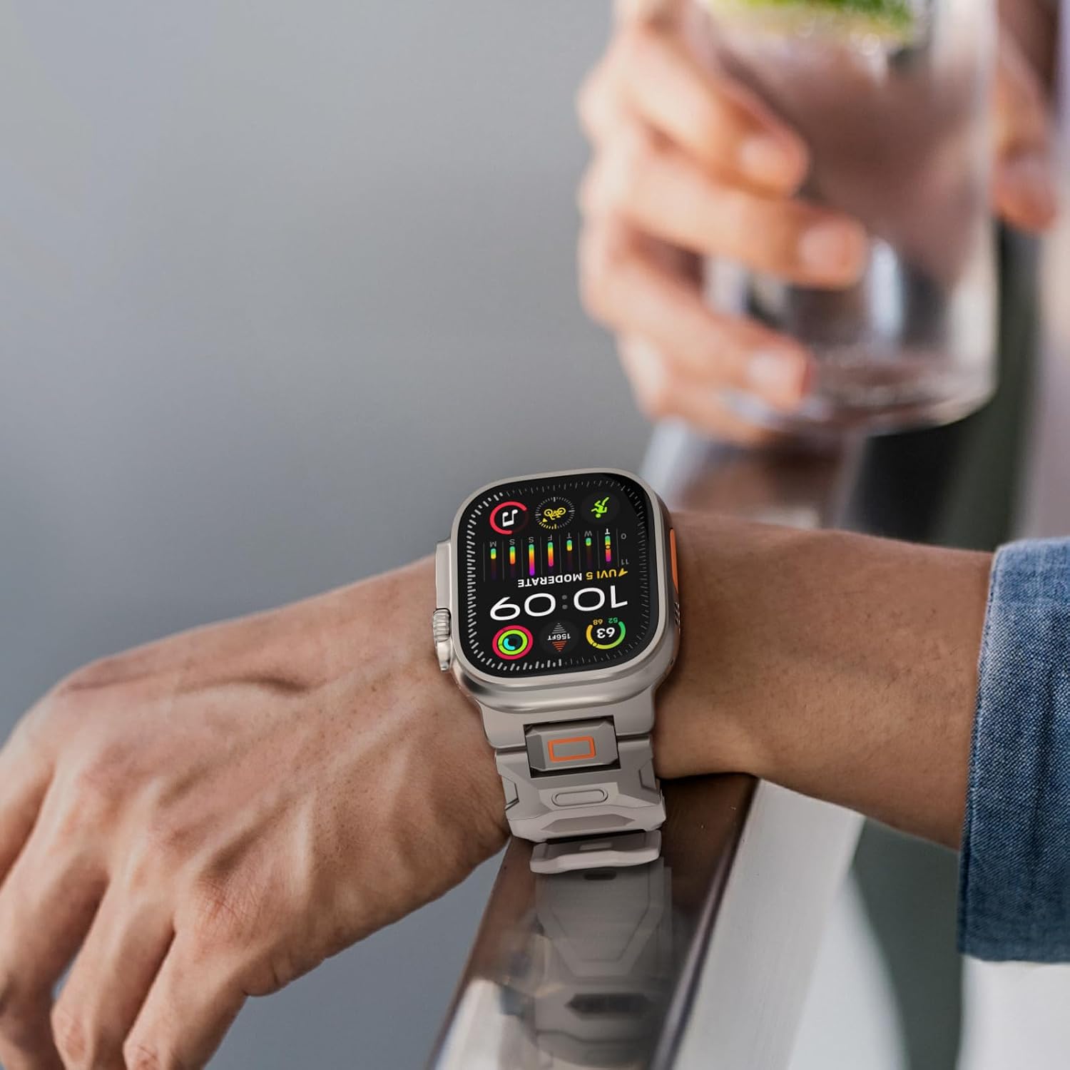 Band for Apple Watch ULTRA 2 & ULTRA - Fluororubber (FKM) Sport Band Metal Connector Band 49mm for Apple Watch Ultra 2/Ultra/Series 10/9/8/7/6/5/4 SE 46mm 45mm 44mm 42mm Rugged Durable Strap