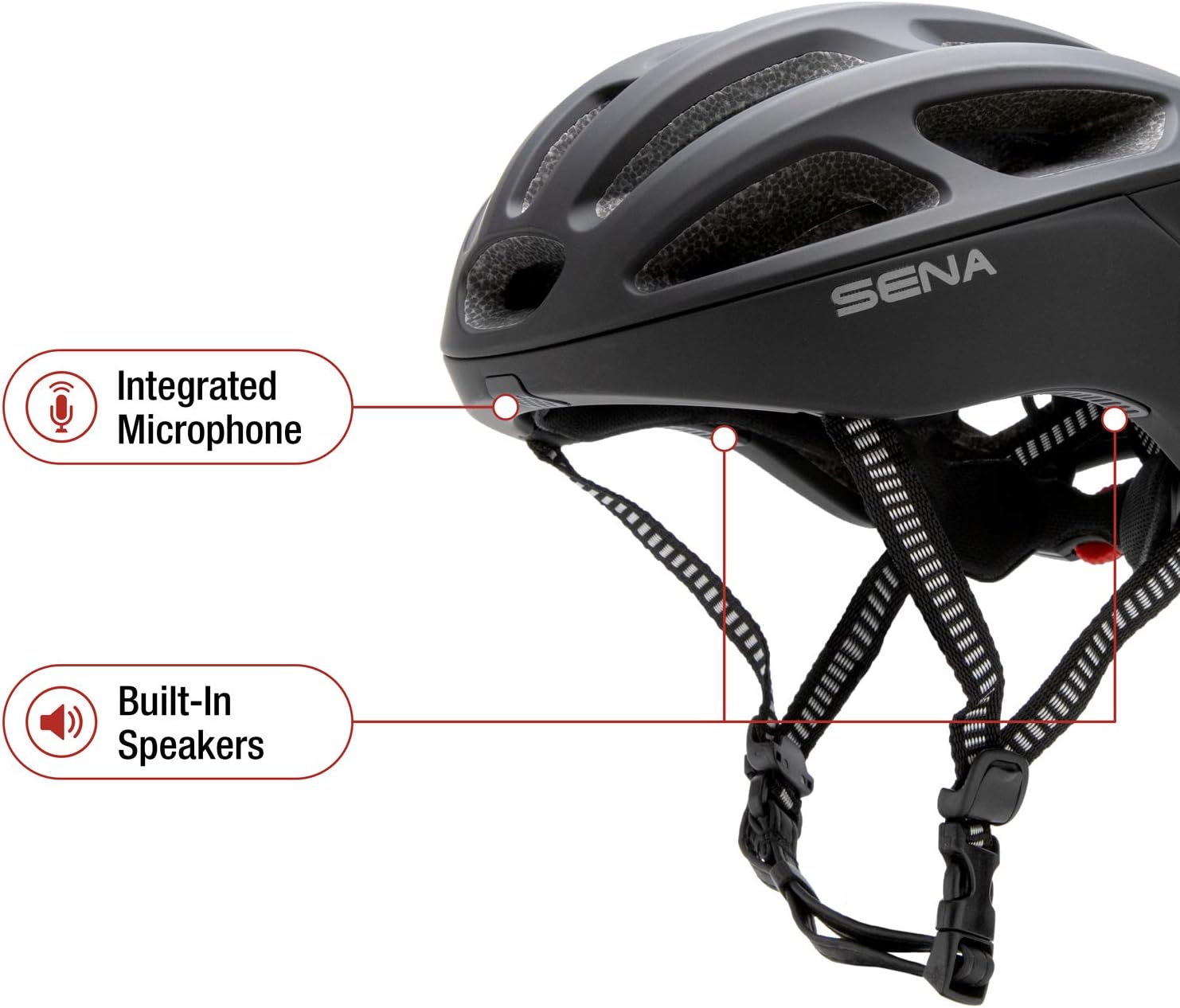 A smart cycling helmet with integrated audio features.