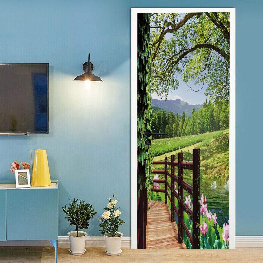 Papier peint de porte paysage rural amovible pour agrandir un couloir sombre