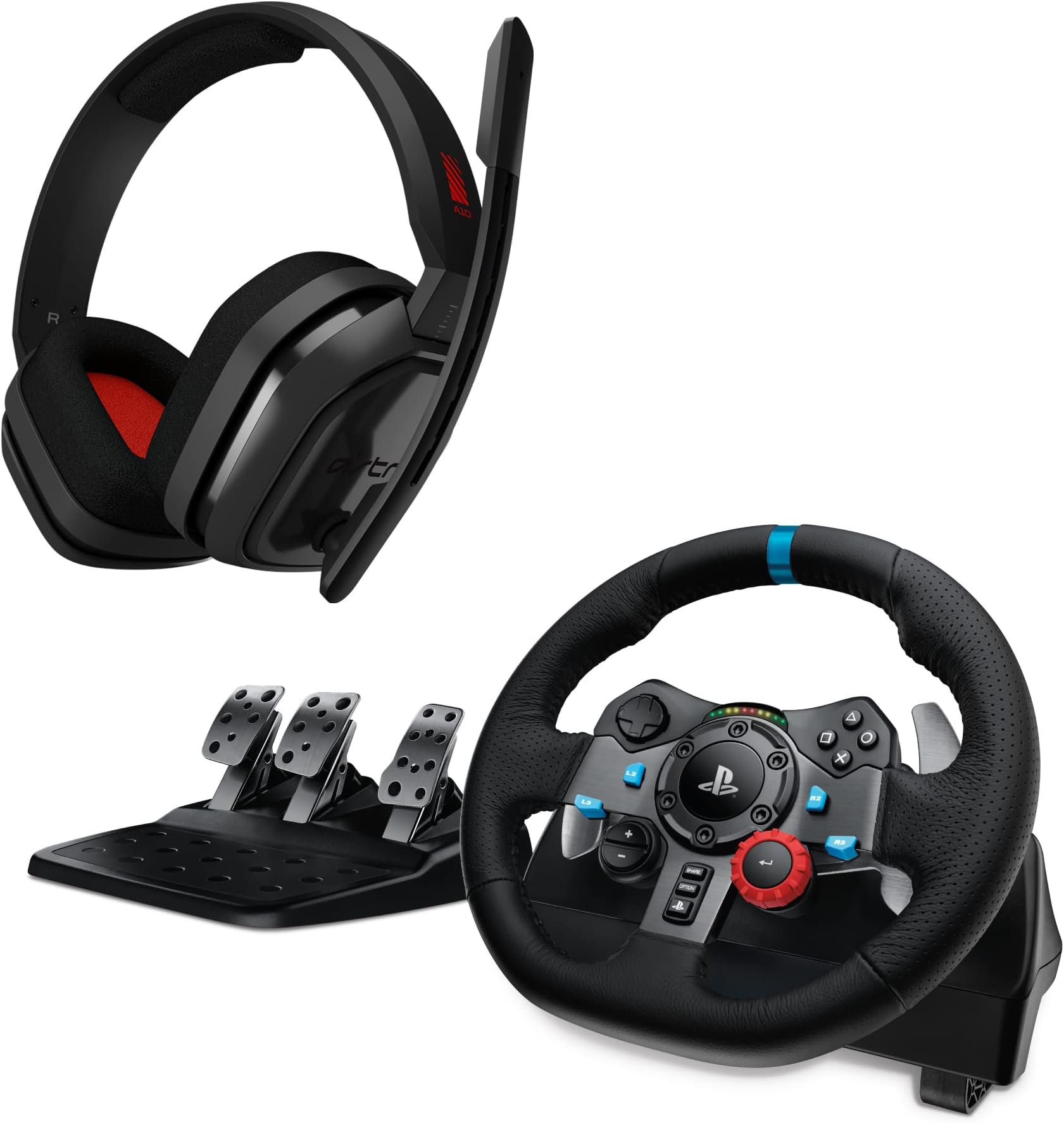 Logitech G29 Driving Force Racing Wheel and Floor Pedals for PS5, PS4, PC, Mac + Astro A10 Gaming Headset - Black