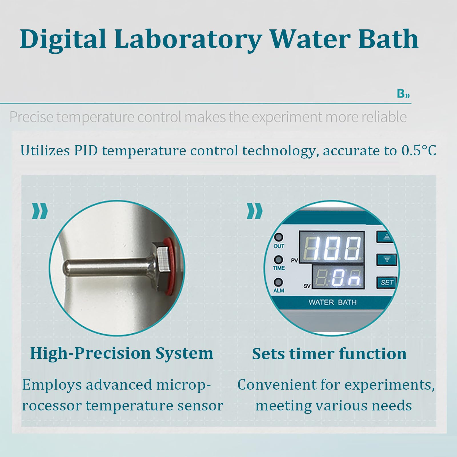 Baño María De Laboratorio Digital De 300 W, Baño De Laboratorio De Temperatura Constante, Capacidad: 3 L, Control De Temperatura PID, Función De Temporizador, Calefacción Circulatoria De 360°