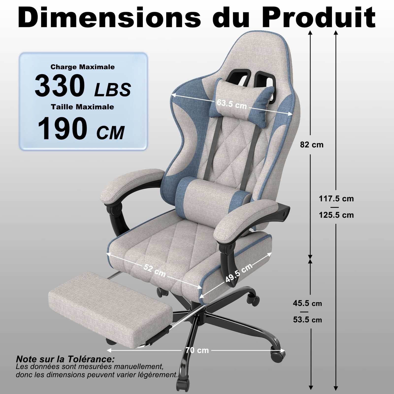 TRIUMPHKEY Chaise de Jeu & Bureau en Tissu | Chambre/Salle de Jeu, Coussin Lombaire Massage USB, Reposes-Bras Sync, Repose-Pieds Rétractable, 360° Pivot, 90-135° Inclinaison, 150KG (Blanc)