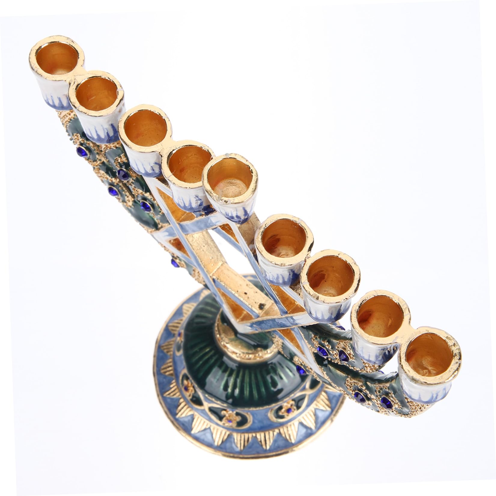 Luxshiny Candelabro Ebraico a 9 Bracci in Lega Retro Decorativo per Festa di Hanukkah Ornamento Stabile per Tavolo in Hotel e Casa