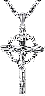 Jesus Crucifix Necklace 925 Sterling Silver Crucifix Cross Pendant Protection Jewelry Gift for Men Women