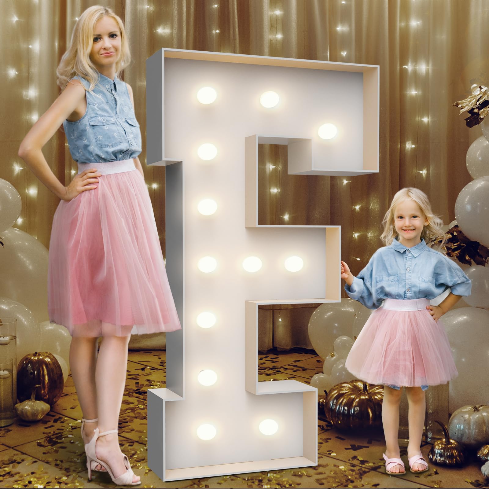 Letras iluminadas de marquesina de 4 pies, decoración de fiesta, letras grandes iluminadas con bolsa de agua pesada, juego de tablero de espuma precortada que se puede utilizar para cumpleaños, bodas | Incluye soporte y bolsa de agua con peso para decorac