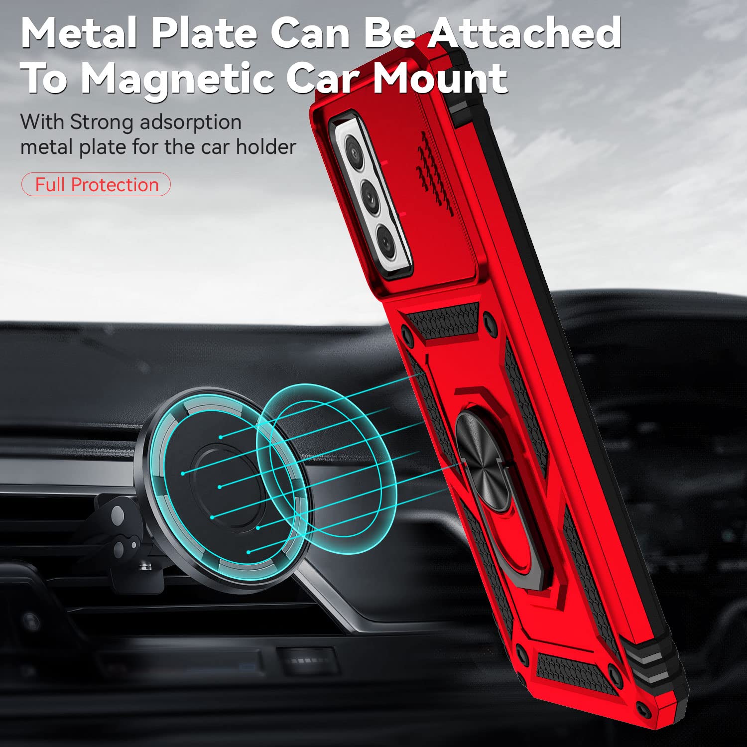 Funda para Samsung Galaxy A52 5G/4G/A52S 5G Carcasă Armor Militar Cubierta de Cámara Deslizante Proteger Fundas con 360 Full Protección Anillo Soporte Silicona Estuche Cover Case,Rojo — view 4