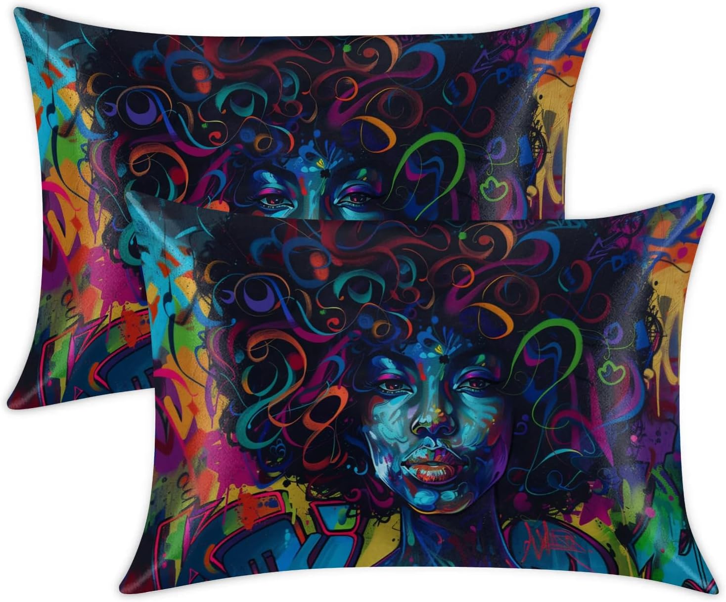 Satin Pillowcase for Hair and Skin - Black Girl Queen Silk Pillow Case 2 Pack - Satin Pillow Cover Set of 2 with Envelope Closure, 20x40 Inches