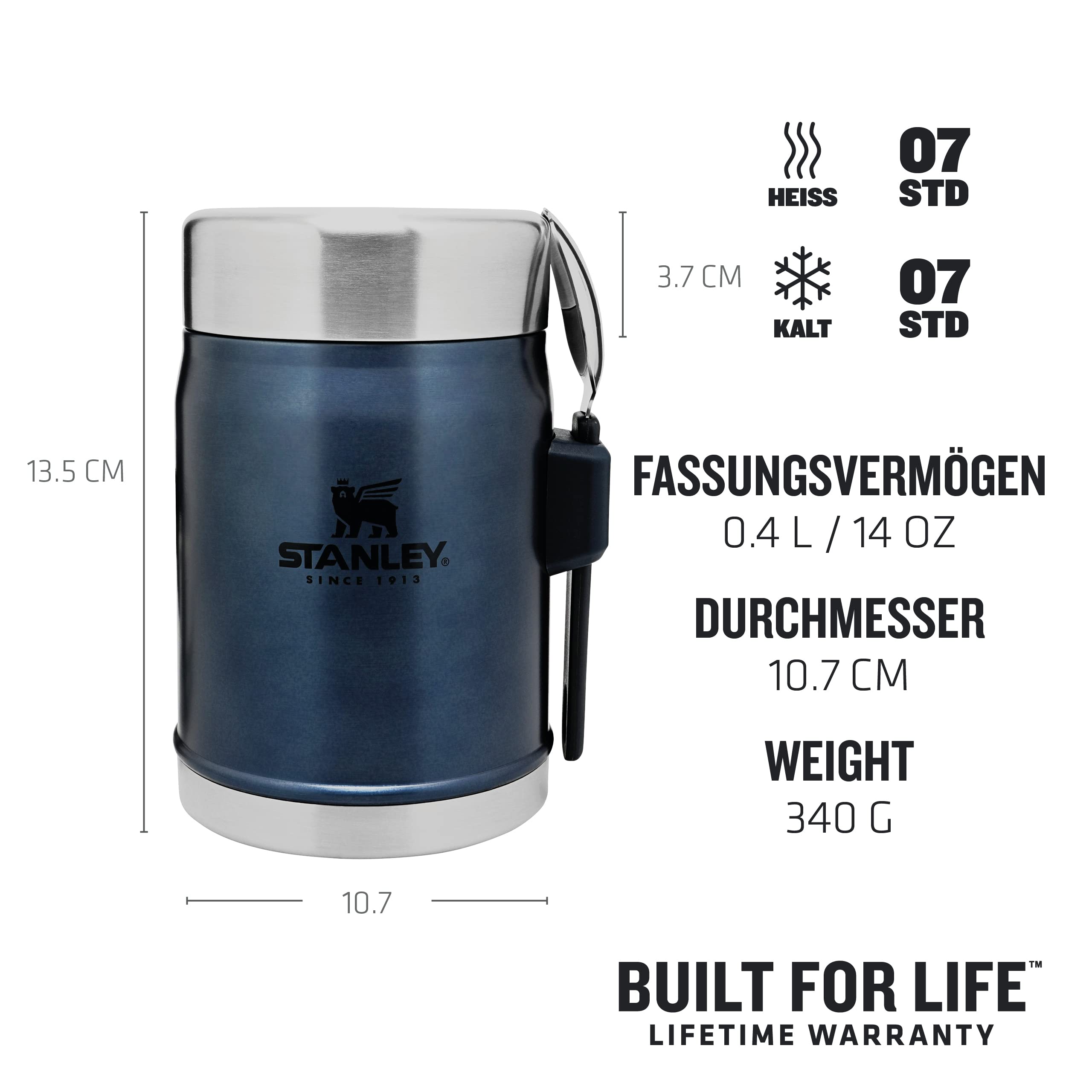 STANLEY 1913 Classic Legendary Food Jar mit Spork 400 ml - Nightfall | Hält 7 Std. heiß oder kalt - Auslaufsicher - BPA-frei - Breite Öffnung