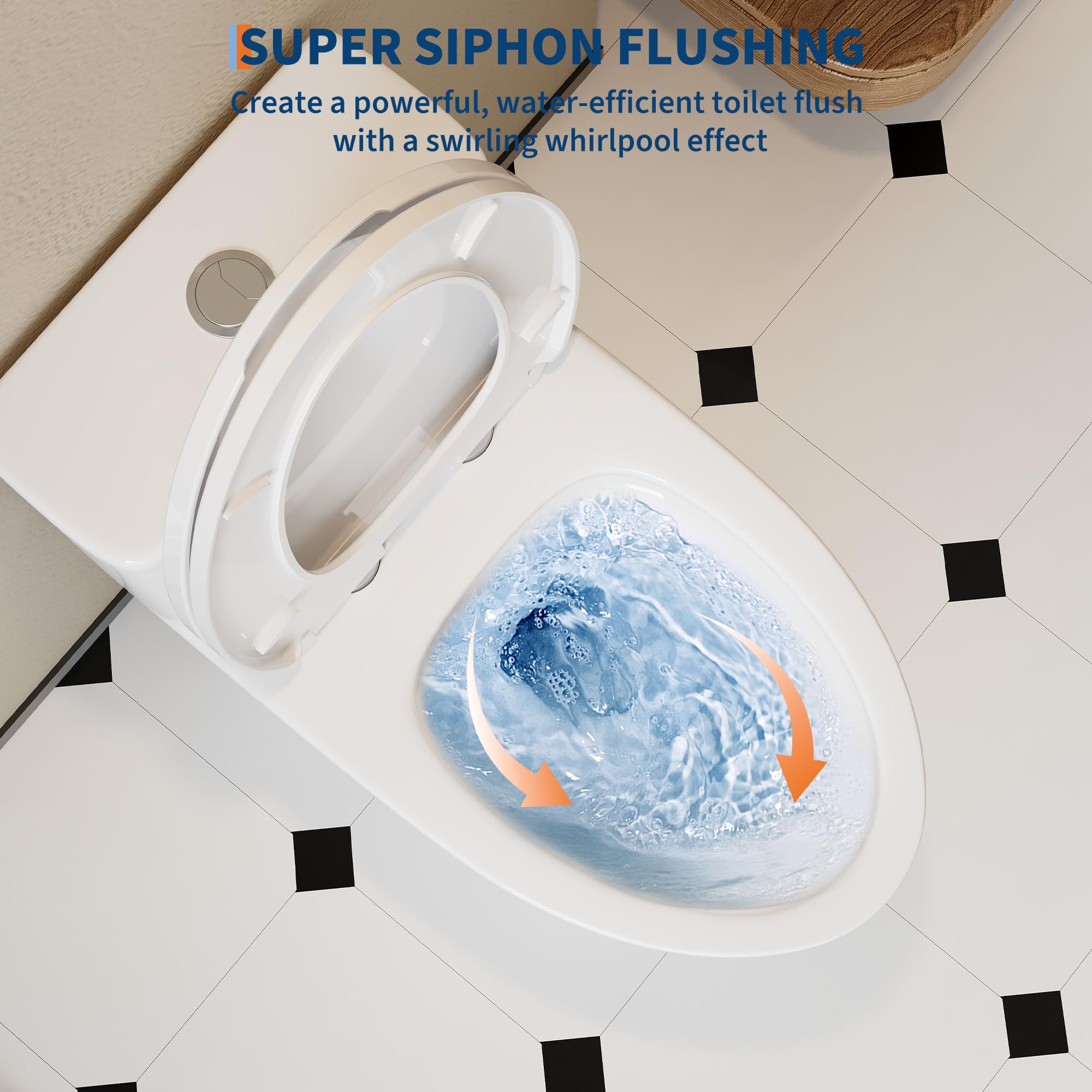 ADA Toilette monobloc allongée, hauteur confortable et siège à fermeture amortie, double chasse d'eau 0,8/1,28 GPF, MAP 1000 g, blanc moderne