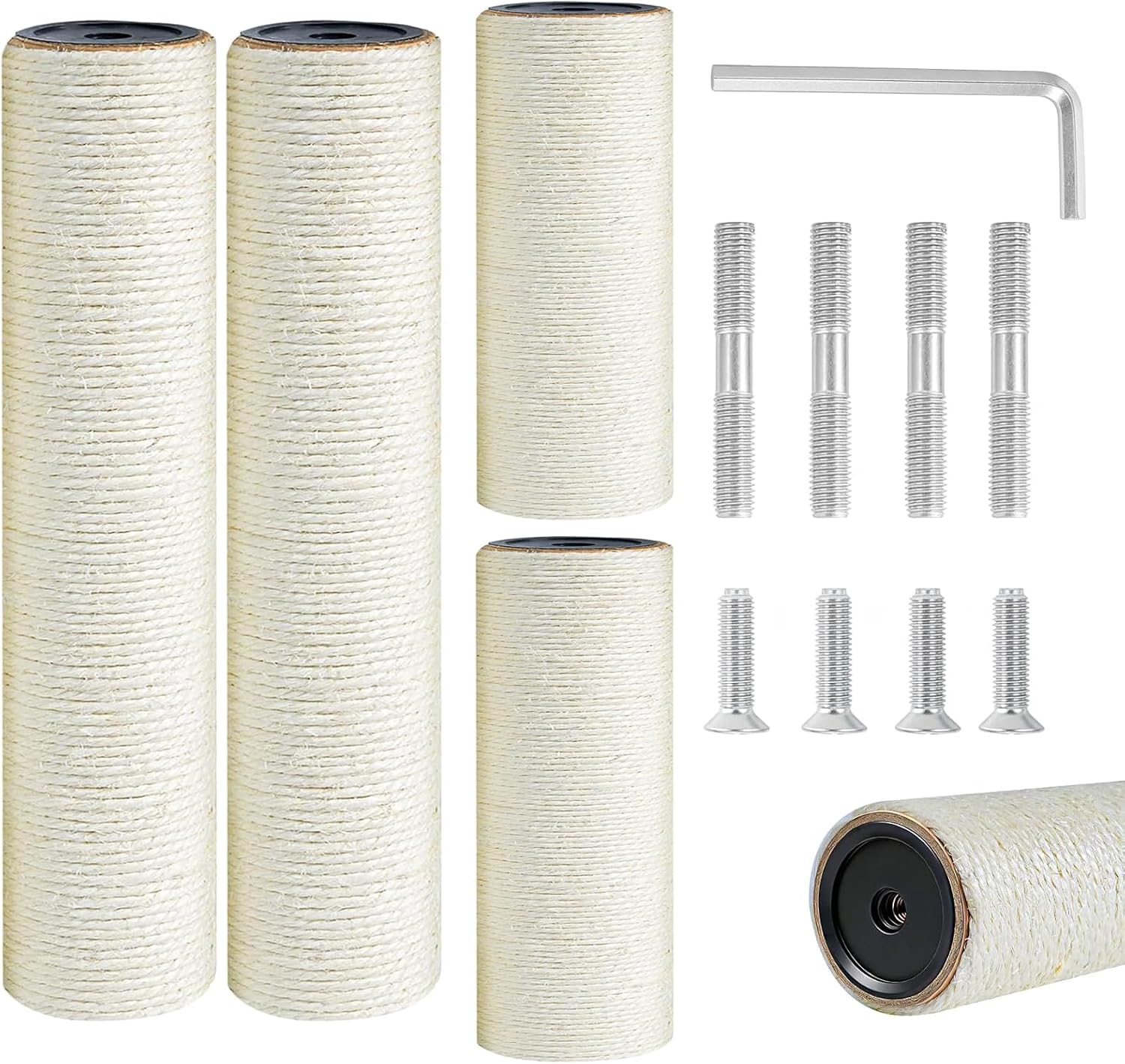 M8 Cat Scratching Post Replacement, Natural Sisal Refill Pole for Indoor Cat Tower Refurbishment with Screws & Allen Key