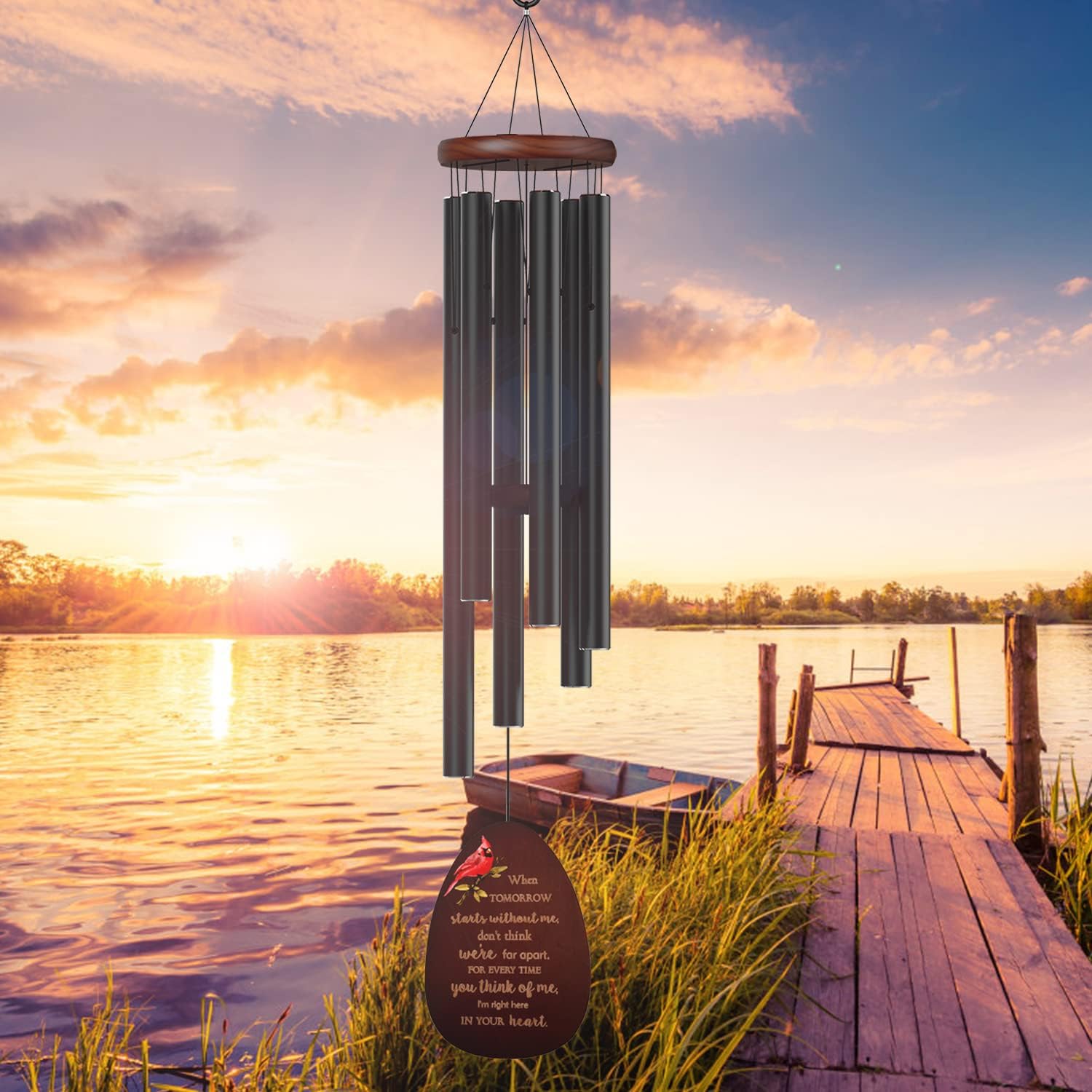 Memorial Wind Chimes for Outside, Sympathy Cardinal Wind Chimes for Loss of Loved One,in Memory of a Loved One Like Mother & Father,Cardinal & Sympathy Gifts Basket for Bereavement,Condolence,Funeral