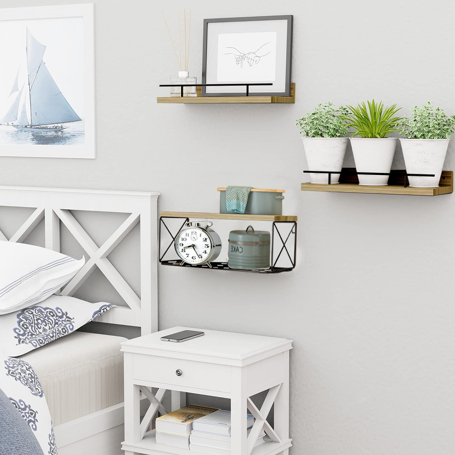 Amazon｜Trusthere ウォールシェルフ 天然木 壁掛け棚 壁 棚