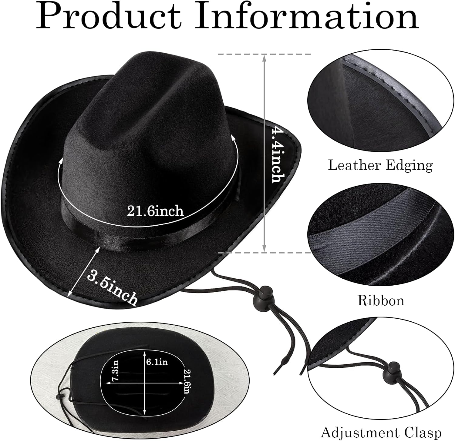MEMOVAN Black Cowboy Hat for Toddler Western Cowgirls Hats Felt Cowboy Hat Retro Wide Brim Western Hats for Kids Dress Up - Image 2