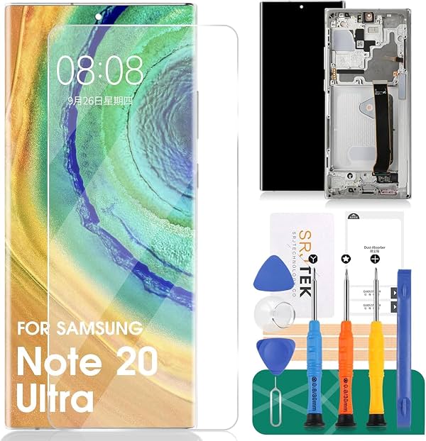Pantalla Incell para Samsung Note 20 Ultra 4G, reemplazo de pantalla LCD para Samsung Galaxy Note 20 Ultra 5G SM-N986U, ensamblaje táctil con marco (blanco, plateado)