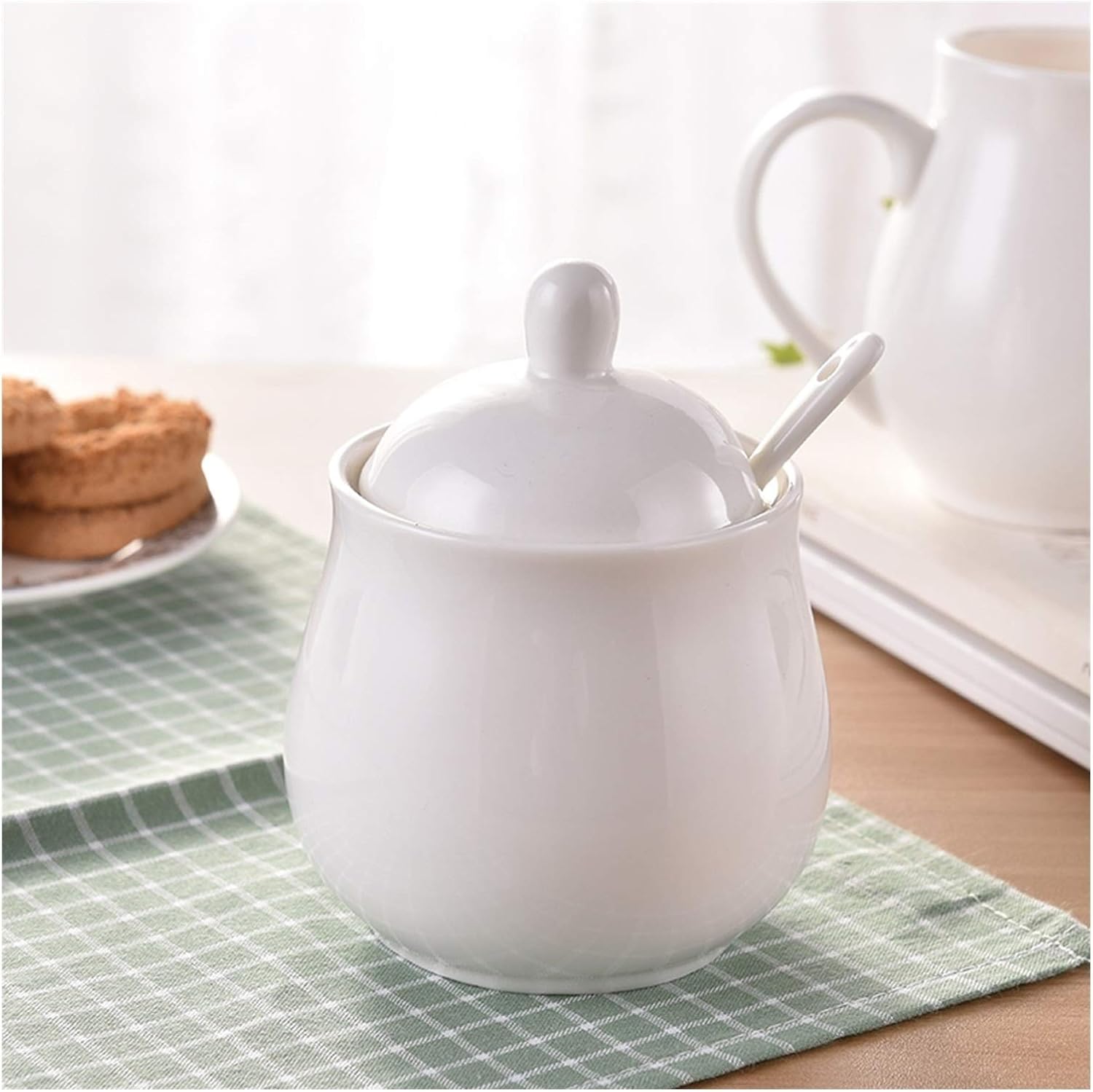 Sugar Bowl Color Sugar Bowl Creative Coffee Cube Sugar Bowl Tea Bowl Salt Bowl Ceramic Sugar Bowl with Lid Candy jar Jars,White-One Size