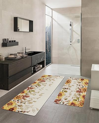 Miniatura 8 de Tapete de baño de eucalipto y girasol para bañera, antideslizante, de secado rápido y absorbente, tierra de diatomeas, para ducha, dormitorio,