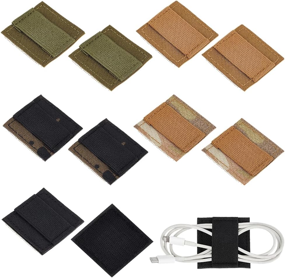 OLYCRAFT 10Pcs 5 Colors Tactical Headphone Cable Storage Board 2x2 Inch Tactical Headphone Cable 7mm Thick Reusable Fastening Cable Ties with Hook and Loop Sticker for Tactical Helmet Headset