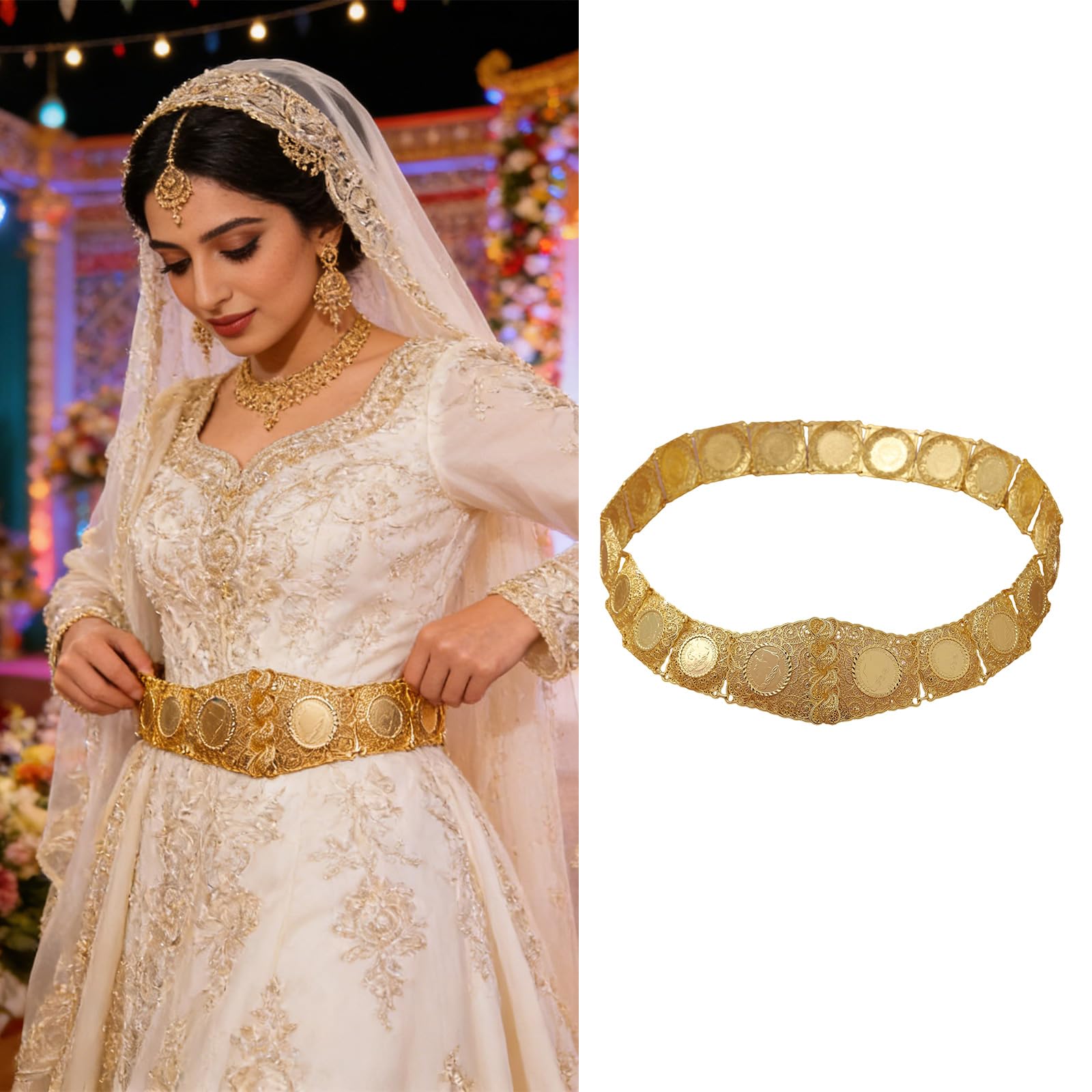 Catena per ombelico con motivo floreale color oro per abiti da sposa da spiaggia, accessori per cintura, lussuosa cintura in vita per festival di musica teatrale, jeans, abiti