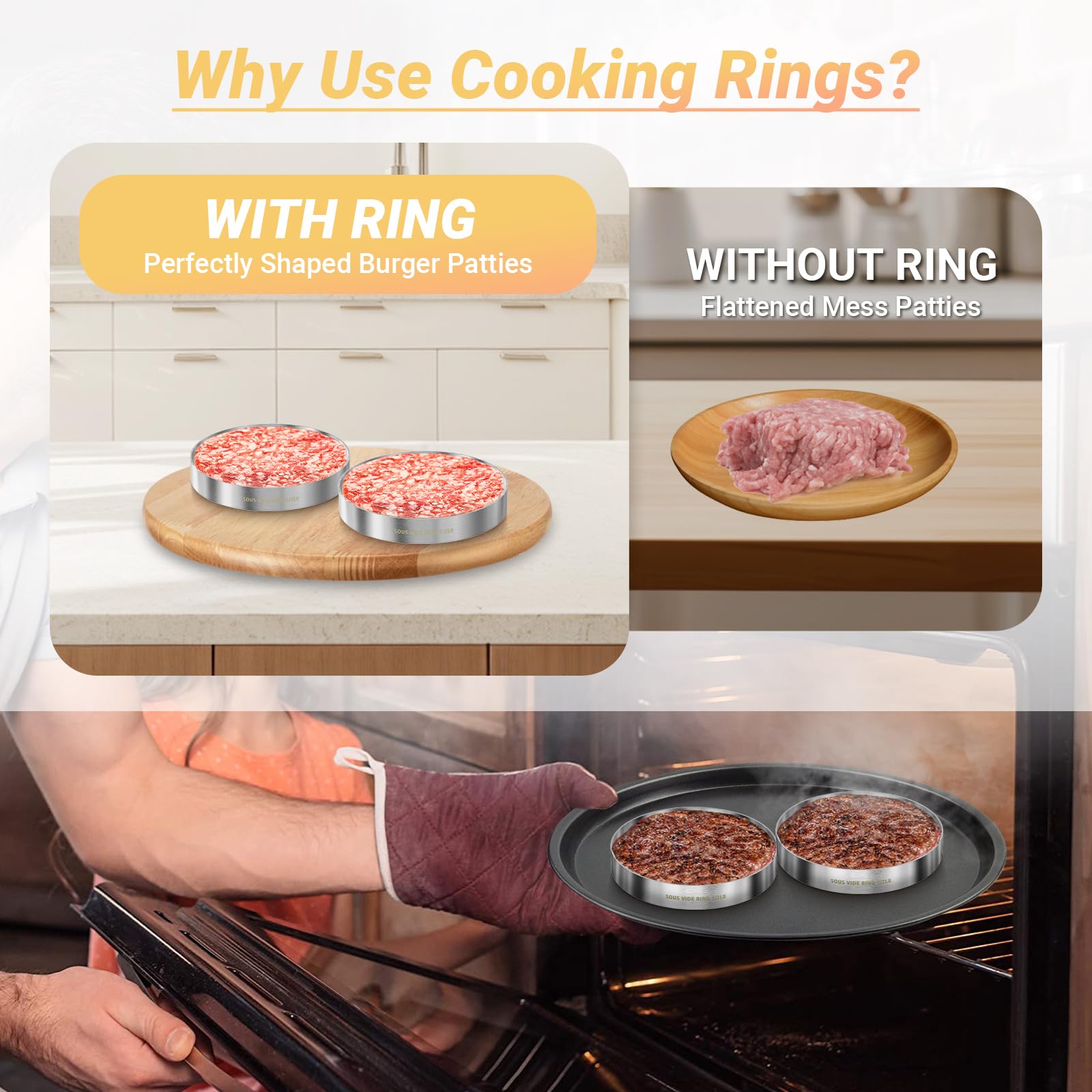 6x Sous-Vide Burger-Ringe Aus Edelstahl (304) – Für 1/2 Pfund Patties, ø 10,7 Cm, Spülmaschinenfest