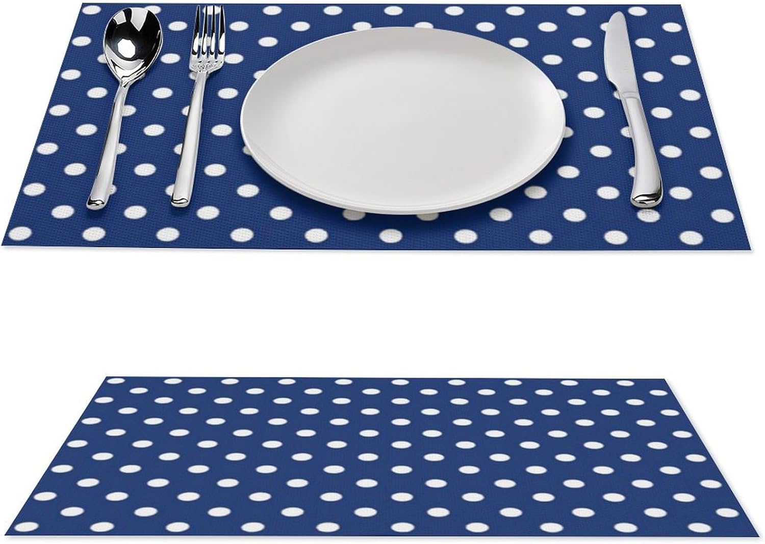 Placemats Set of 4, Navy Blue and White Polka Dot Place mats for Dining Table Heat-Resistant Washable Waterproof PVC Table Mats