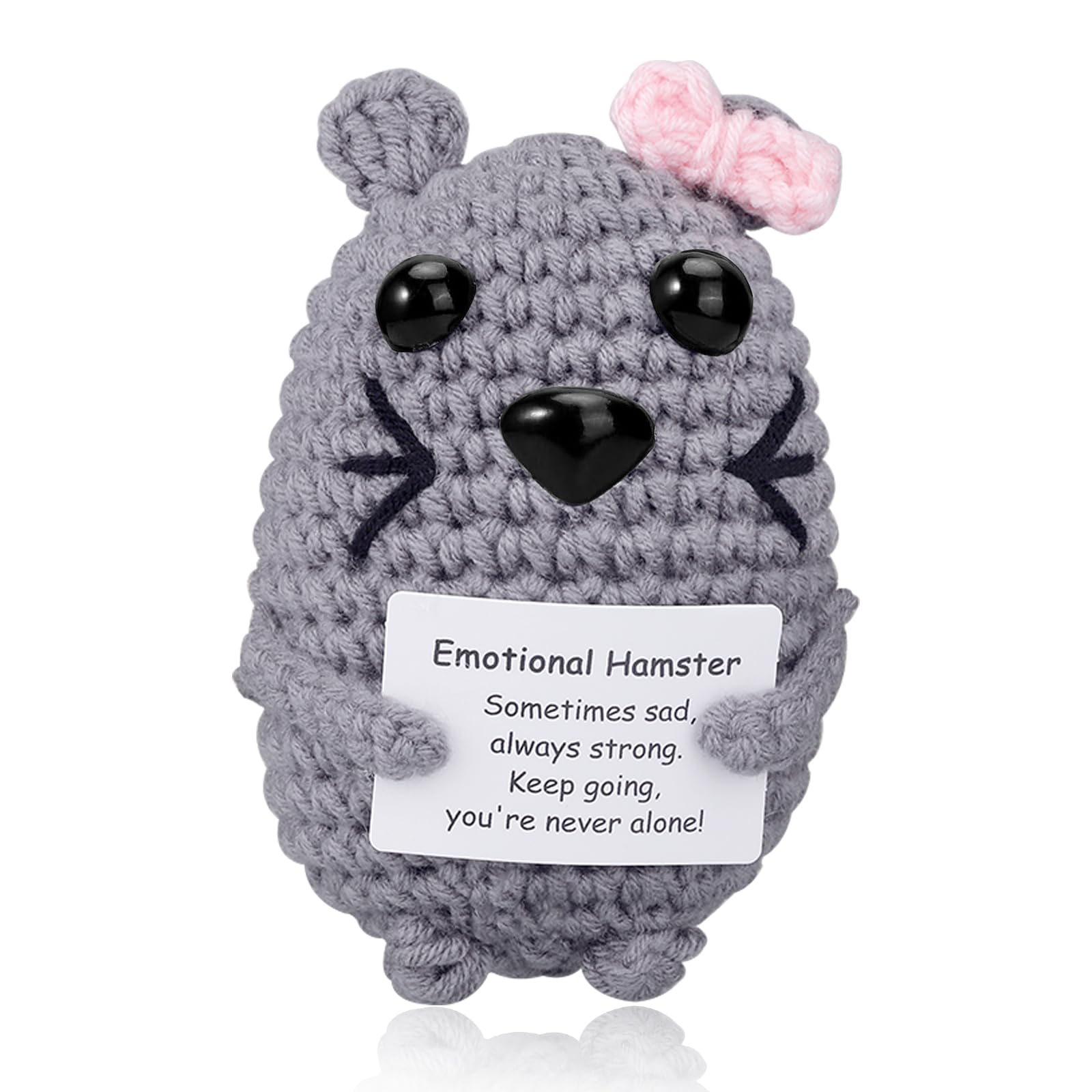 Sad Hamster Meme Plush - Positive Crochet Animals Sad Hamster, Emotional Support Plush Funny White Elephant Gifts for Adults Unique