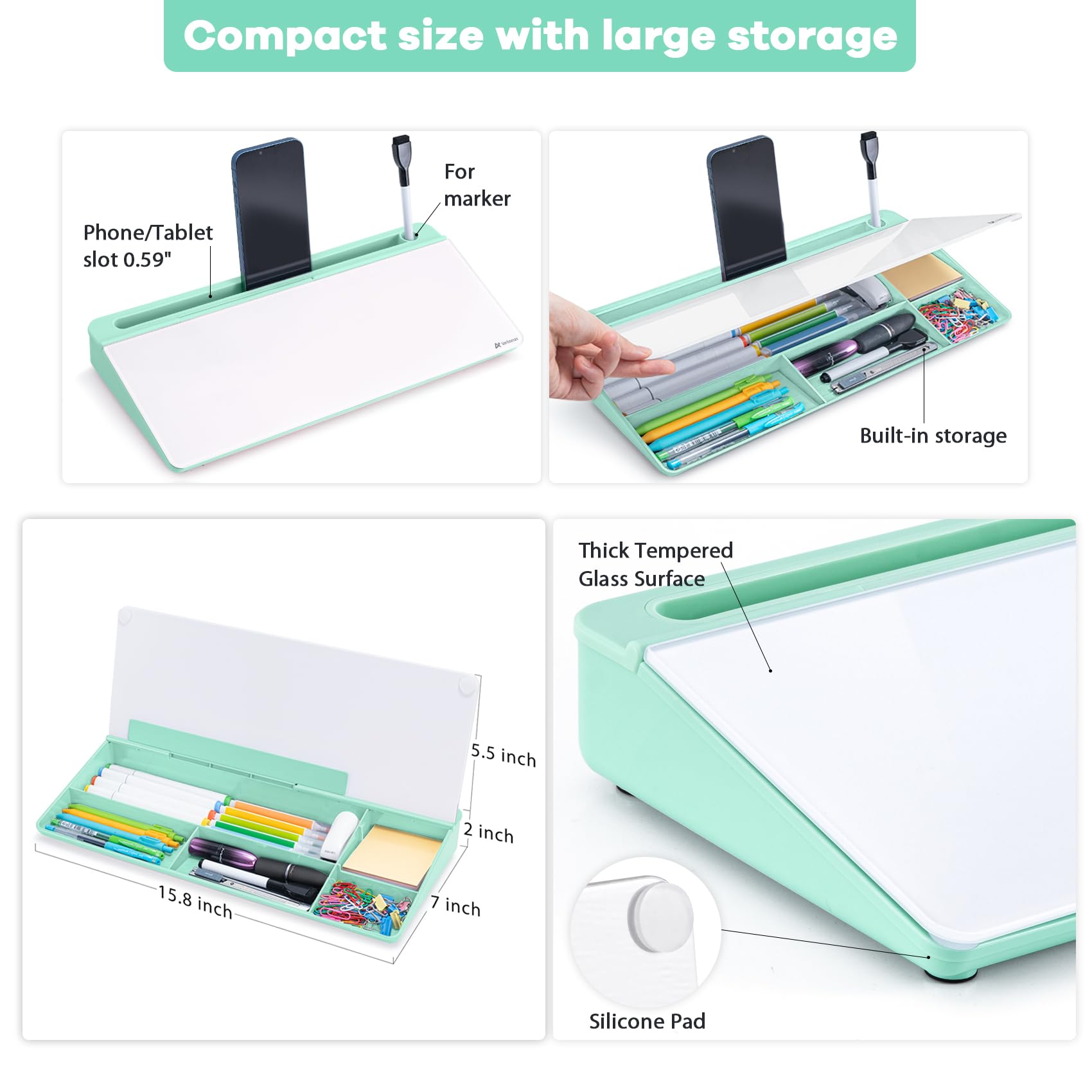 Tableau Blanc De Bureau En Verre Varhomax Avec Rangement - Liste De Tâches, Support Clavier Et Organiseur
