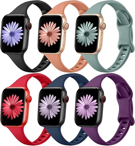 Lerobo - Paquete de 6 correas deportivasdelgadas de silicona de repuesto compatibles con iWatch Series 87654321SEUltra con correas de 38, 40, 41,