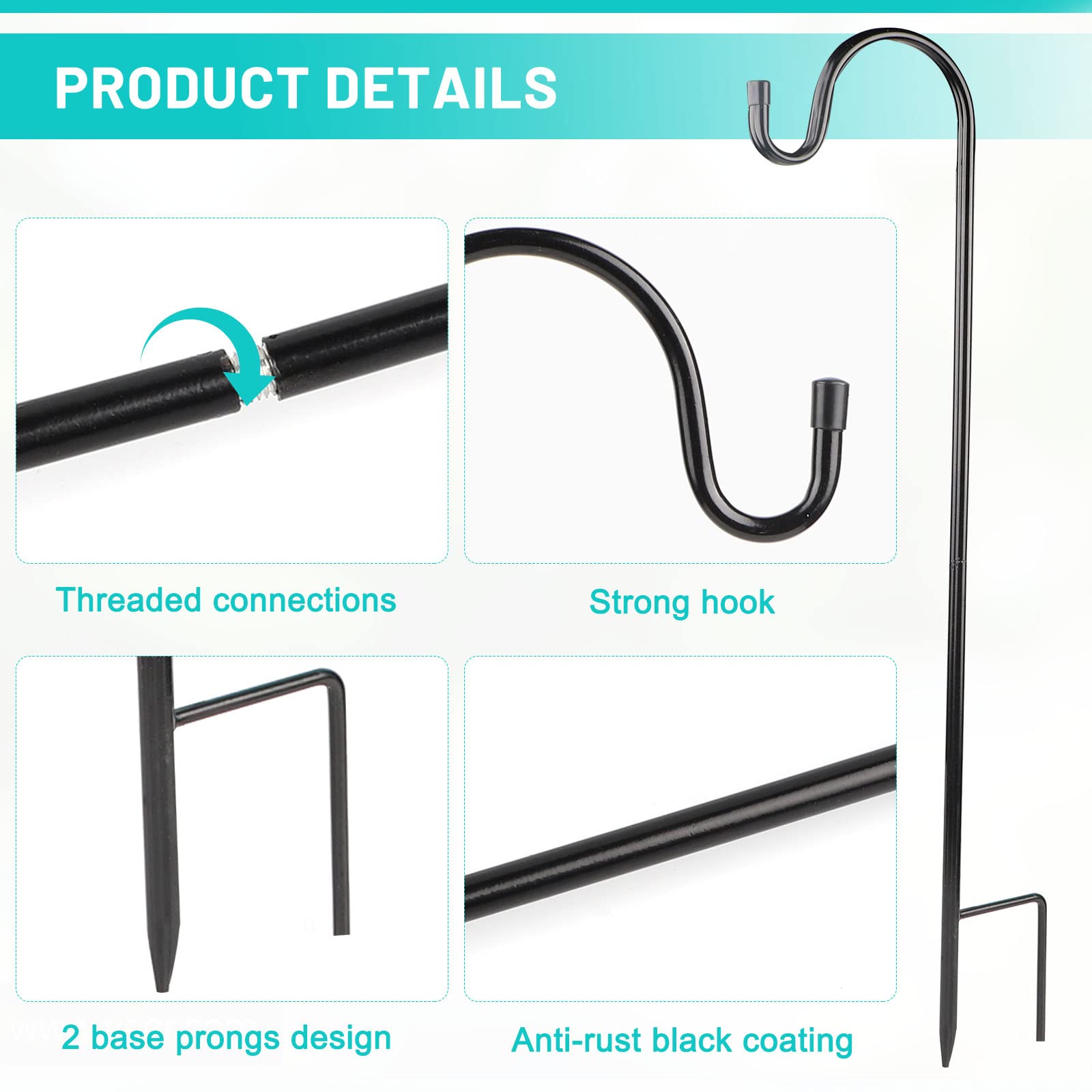 SWAWIS Lot de 4 Crochet De Berger Jardin 90CM pour l'extérieur Articles Décoratifs Suspendus, Lampes Solaires, Paniers à Plantes, Mangeoires